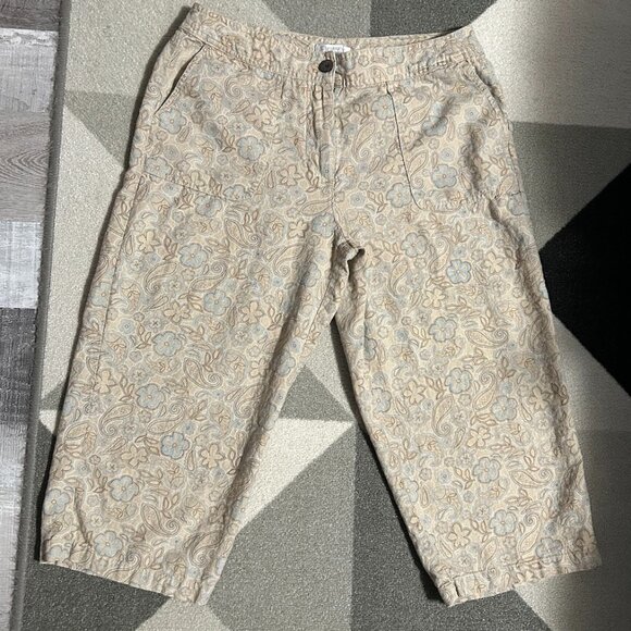Christopher & Banks Pants - Christopher & Banks Tan Floral/Paisley Linen Blend Capris Women's Size 10